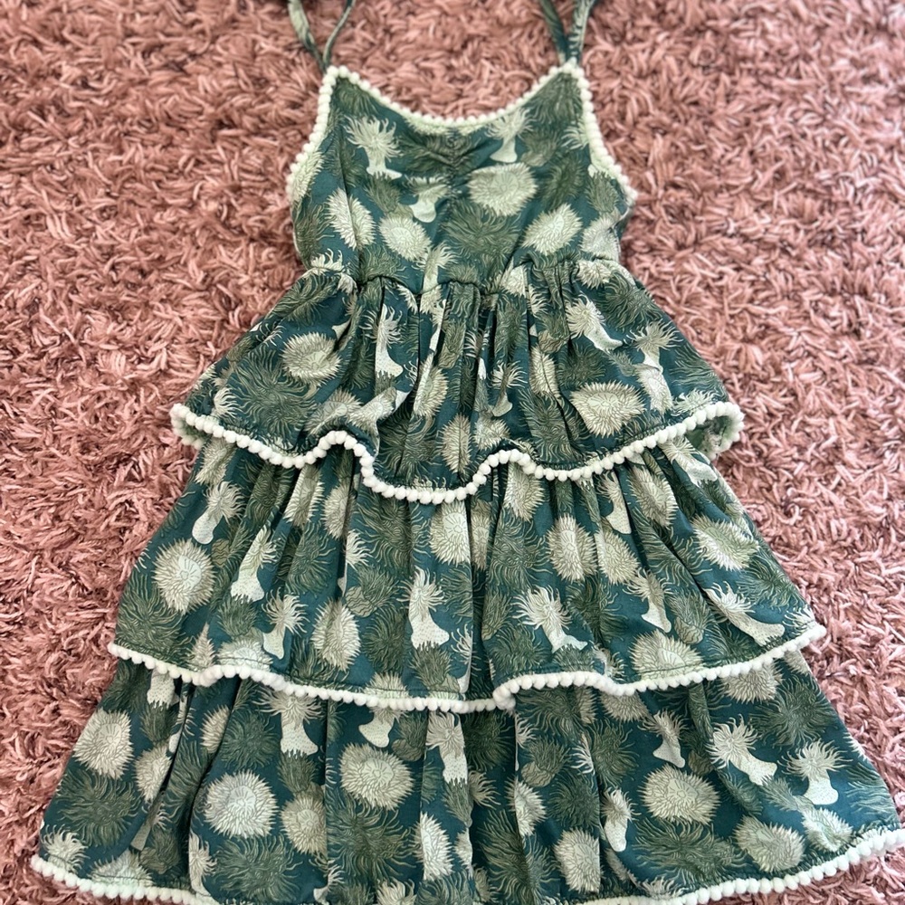 Kate Quinn Bamboo Green Anemone Ruffle Tier Dress | Size 6-12 Months